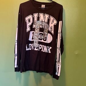 PINK Victoria's Secret Black and White Long Sleeve Tee with bling